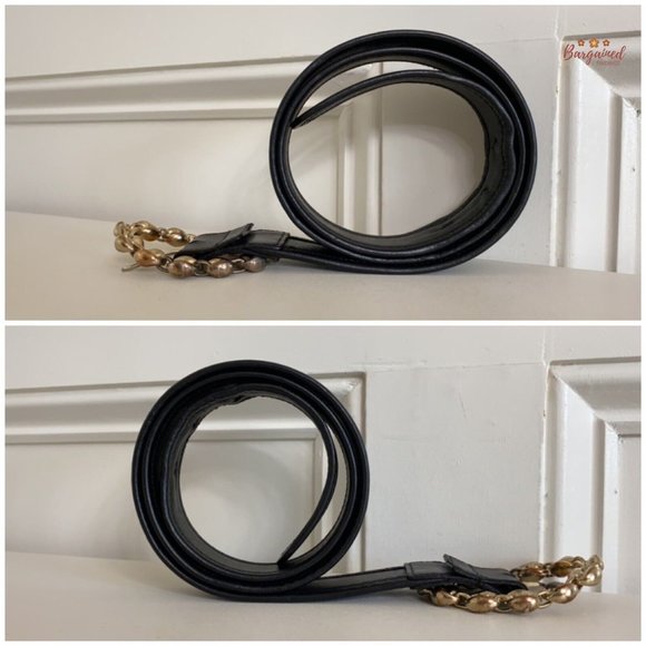 Authentic Gucci Black Monogram Canvas Leather Gold Chain Buckle Belt Size 85/34 - Picture 9 of 13